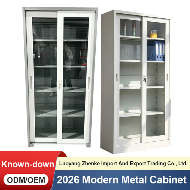 2026 ZHNEKE Sliding Glass Doors Metal Document Cabinet Adjustable Shelf Steel Display Bookcase China Metal File Cabinet