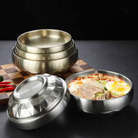 Bol à ramen coréen grande taille à double paroi 19-21-23cm, bol à riz et soupe en acier inoxydable doré/argenté pour la maison, le barbecue et les restaurants