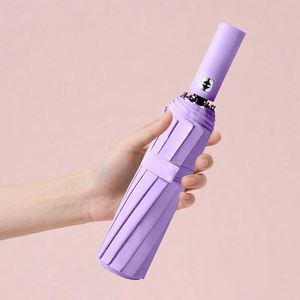 Parapluie pliant promotionnel entièrement automatique, coupe-vent, à baleines renforcées, 3 sections, avec impression de logo, idéal pour les voyages - Product Image 1