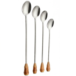 Silverware <b>Spoon</b> <b>Set</b> In Stainless Steel With <b>Wooden</b> Handle Perfect For Hotel Kitchenware And Wedding Dinnerware - Product Image 1