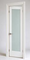 Porte intérieure pré-montée en MDF blanc avec panneau en verre dépoli, à cœur plein, à battant manuel, pour salle de bain et villa