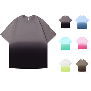 T-shirt à manches courtes col rond pour homme, style streetwear américain grande taille, dégradé de couleurs, effet délavé vintage, 100% coton respirant - Product Image 1