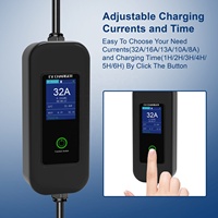 Chargeur de véhicule électrique portable de type 2, 7 kW, chargeur rapide, courant AC 32A 16A 13A 10A 8A réglable et minuterie pour véhicules hybrides et électriques