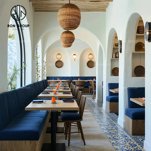 Juego de Muebles de Cafeterí<span class=keywords><strong>a</strong></span> Personalizados Ron Group, Mesa Cuadrada de Madera, Asientos de Terciopelo con Botones, Silla Ergonómica para Restaurante - Product Image 2