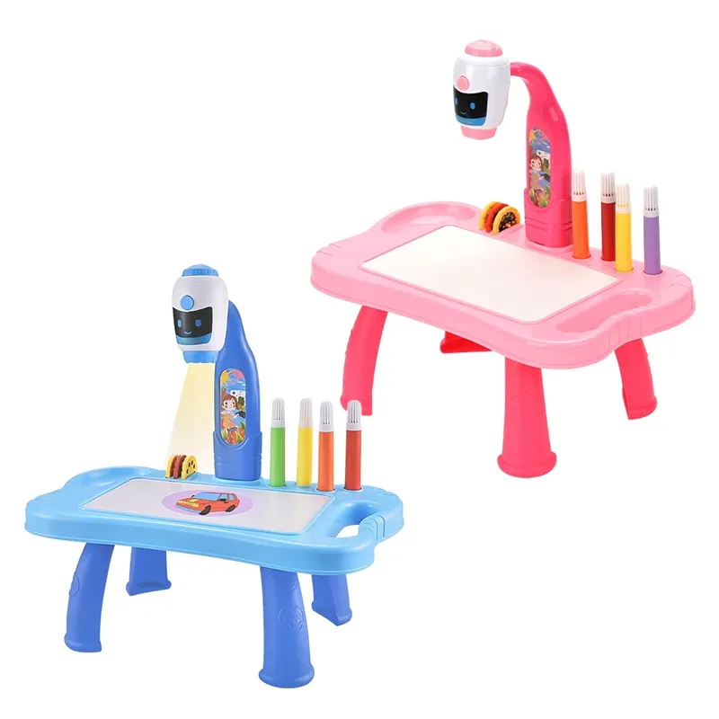 Mesa de pintura de proyección multifuncional estilo de dibujos animados tablero de escritura iluminación para niños juguete de dibujo educativo temprano