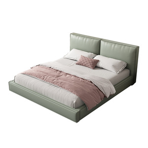 Lit rembourré moderne et minimaliste 1,5-1,8 m avec rangement, lit double en cuir pour chambre principale, lit en tissu de luxe léger - Product Image 5