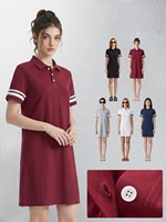 Robe mi-longue pour femme, style preppy, tissu mélangé, motif rayé contrastant, tenue décontractée pour les vacances, trois boutons