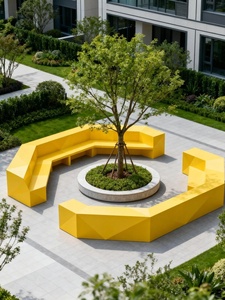 Banco Geométrico Personalizado con Forma de Árbol Amarillo para Exteriores, Asientos Poliédricos con <span class=keywords><strong>Piscina</strong></span> para Patio Residencial - Product Image 1
