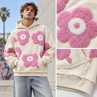 Sweat à capuche unisexe surdimensionné 330 GSM en mélange de coton, logo personnalisé, vente en gros, pull-over, streetwear floral, imperméable