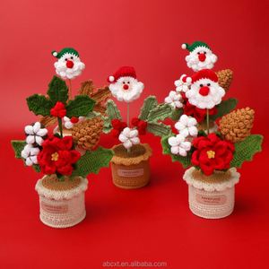 Christmas Table <b>Decoration</b> Gift Artificial Flowers Handmade Knitted Yarn Santa Claus Crochet Pot Plant - Product Image 1