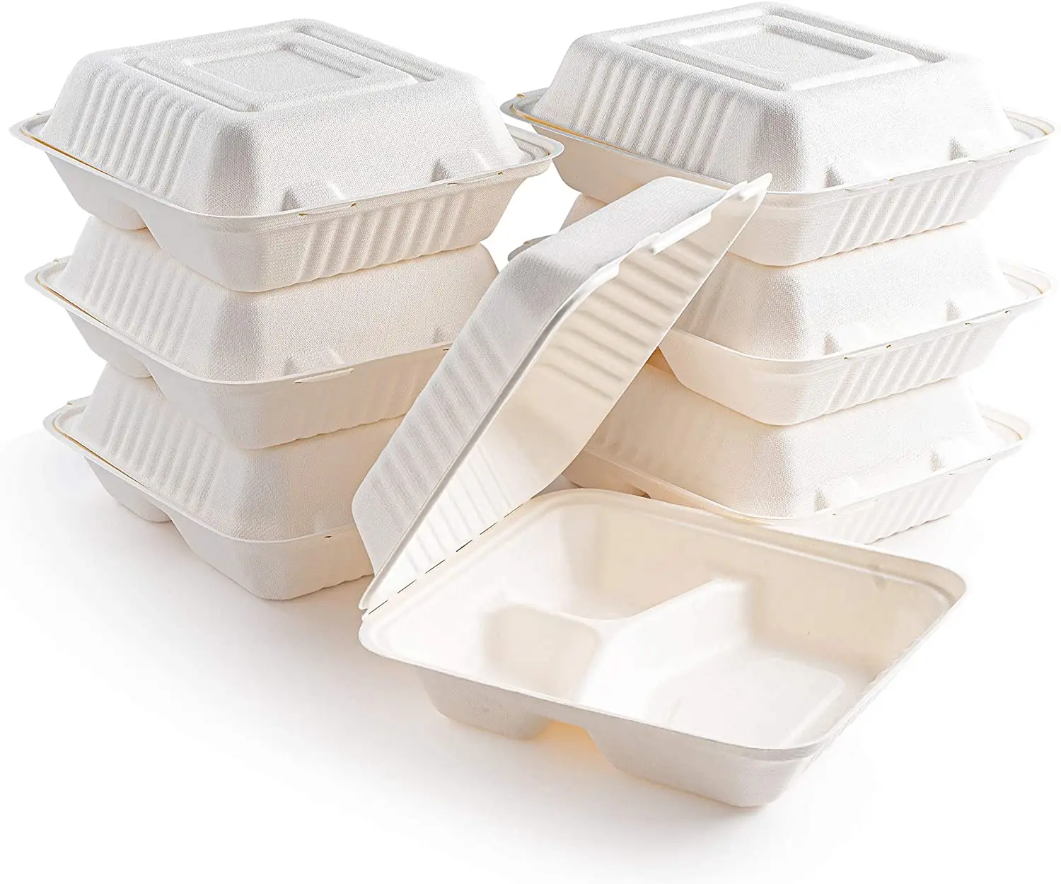 Eco-Friendly biodegradable 8 Inch square sugarcane pulp lunch box disposable clamshell bagasse food container