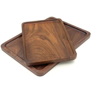 Juego de bandejas de madera elegantes con acabado liso, bordes elevados, textura de grano natural, forma rectangular, duraderas, para servir comida - Product Image 4