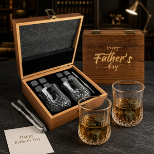 Set Regalo di Bicchieri per Whisky e Pietre Refrigeranti Shunstone con Scatola in Legno, Regalo per il Papà - Product Image 1