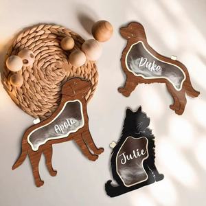 Wooden Dog-Shaped Pet Hair Storage <b>Box</b> Personalized Name Display Standing Decorative <b>Keepsake</b> - Product Image 2