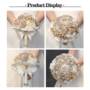 Bouquet de Flores de Seda Artificial com Broche de Ouro para Casamento, Bouquets de Cristal para Noivas e Festas - Product Image 4