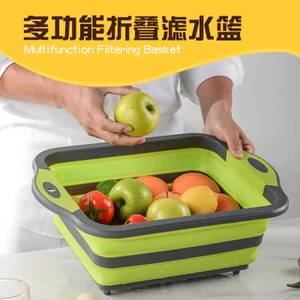 Tabla de cortar de silicona ecológica plegable con cesta para lavar frutas, tapón de drenaje y cortador de repostería - Product Image 2