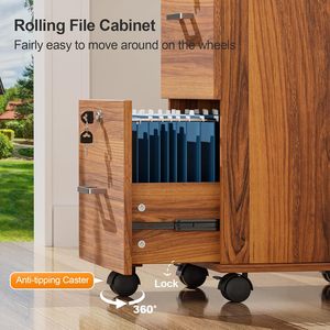 Meuble de classement en bois à 2 tiroirs sur roulettes avec serrure à clé, finition noyer classique, 265 po H, pour rangement sous bureau, idéal pour la maison et le bureau - Product Image 6