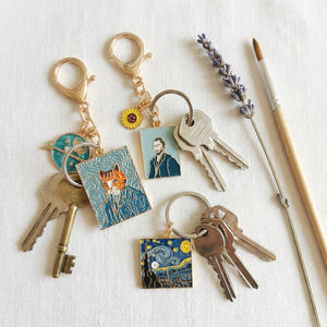 Nouvelle série de peintures à l'huile <span class=keywords><strong>Van</strong></span> <span class=keywords><strong>Gogh</strong></span> européenne et américaine, porte-clés en alliage de zinc, pendentif de sac chat de dessin animé tournesol, porte-clés personnalisé - Product Image 2