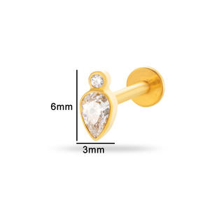 أقراط تيتانيوم ASTM F136 للثقب الحلزوني 16G مع خيط داخلي وظهر مسطح مرصع بالزركون على شكل ماركيز لثقب الأذن والغضروف - Product Image 4