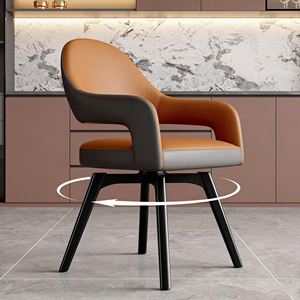 <span class=keywords><strong>Fauteuil</strong></span> pivotant moderne avec pieds en <span class=keywords><strong>métal</strong></span> <span class=keywords><strong>noir</strong></span>, revêtement en cuir PU marron, chaise de salle à manger écologique, rotation à 180°, utilisation hôtelière - Product Image 1