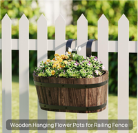 Meilleures ventes : Ensemble rustique de 2 jardinières en bois de sapin carbonisé, pot de fleurs suspendu en forme de baril pour balcon, clôture, jardin