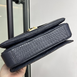 Brown 100% Crocodile Leather Envelope Flap Handbag Gold Button Closure Women's Crossbody <b>Shoulder</b> <b>Strap</b> Classic Daily Use Bag - Product Image 6