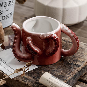 Taza de Cerámica con Diseño de Pulpo Rojo, Estilo Caricatura, con Asa, para Fiestas y Eventos, Taza Individual - Product Image 5