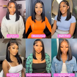 Perruque en cheveux humains HD Lace Frontal, coupe courte bob pré-épilée avec nœuds blanchis, perruque en cheveux Remy ultra-lisses - Product Image 6
