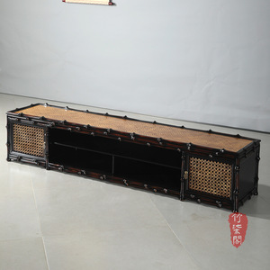 Bamboo TV Cabinet Lacquered Openwork Storage Chinese Style Floor Mount Living Room Furniture - Product Image 5