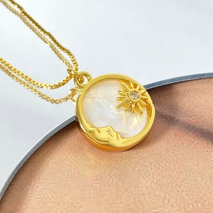 Bijoux célestes, pendentif soleil et lune, plaqué or 18 carats, collier vintage en nacre pour femme - Product Image 3