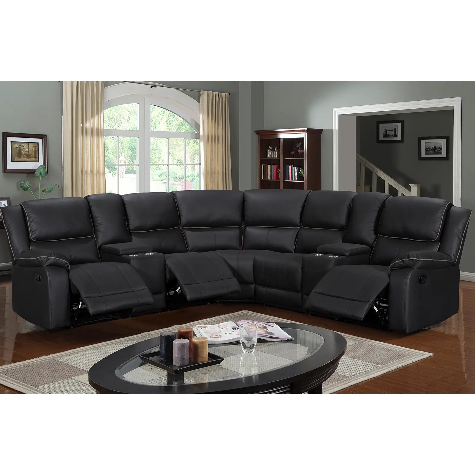 CY Electric Air Leather Brown Liege sofa Wohnzimmer Liege sofa 7 Set Mit USB und Getränke halter