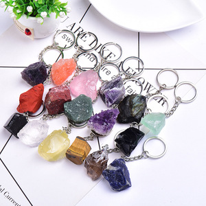 Wholesale High Quality Raw Crystal Keychains Citrine Amethyst Rose Crystal Key Chain Healing Energy Decor