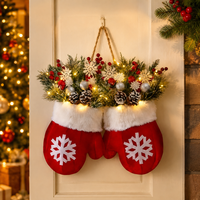 Guirlande de Noël en forme de gant avec LED, pommes de pin, baies et flocons de neige, pour porte ou mur d'entrée, fournisseur OEM