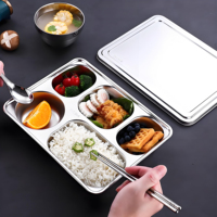 Plateau repas compartimenté 5 sections en acier inoxydable YITIAN SUS 304 – Assiette à déjeuner, assiette pour enfants, vaisselle