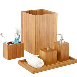 Juego de 5 Organizadores de Baño de Bambú Clásicos, Bandeja de Almacenamiento para Cocina, Baño y Aseo, para Jabón, Toallas y Cepillos de Dientes - Product Image 2