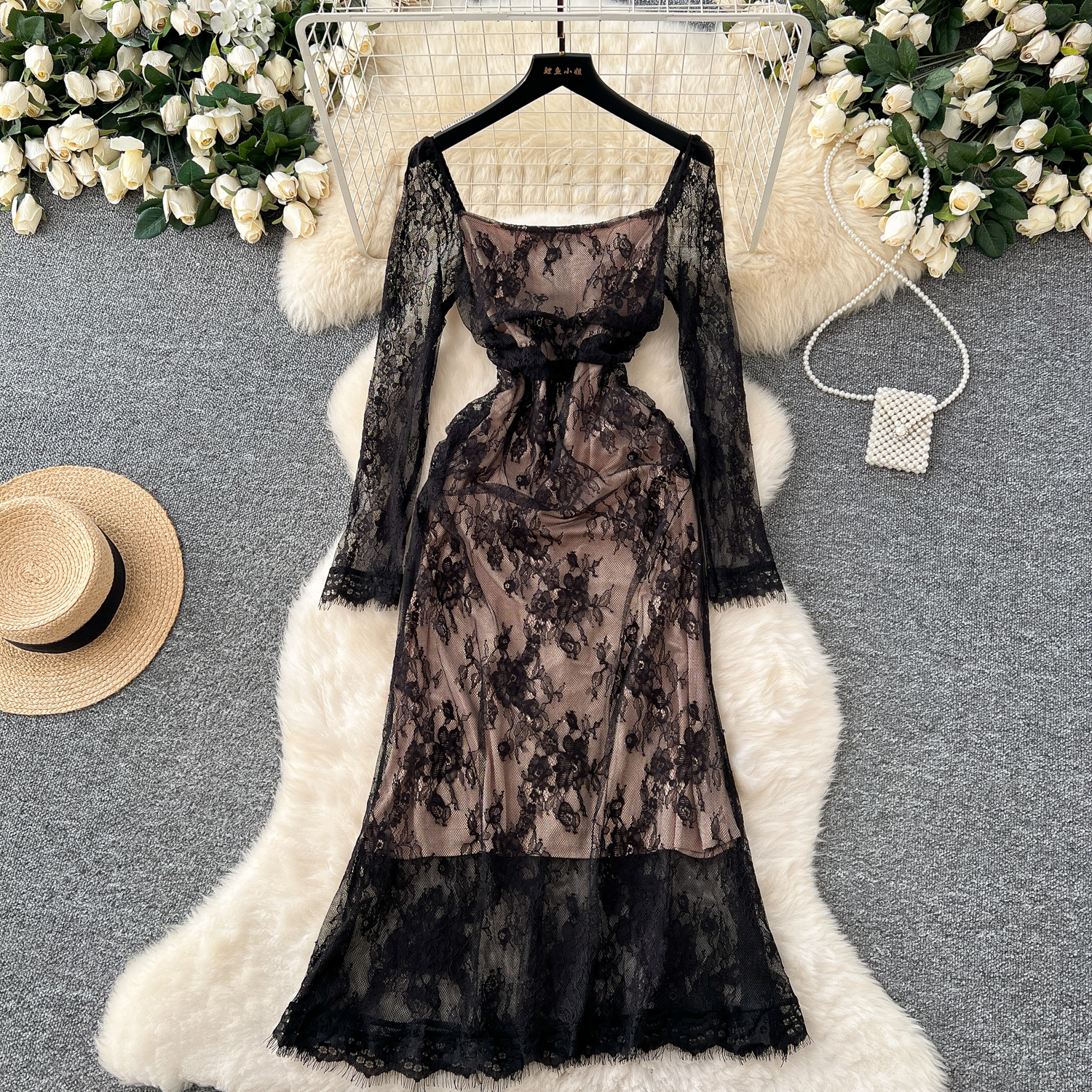 chinese dress ladies Lace V-Neck Slimming Maxi Dress | Built-In Shapewear main image 1