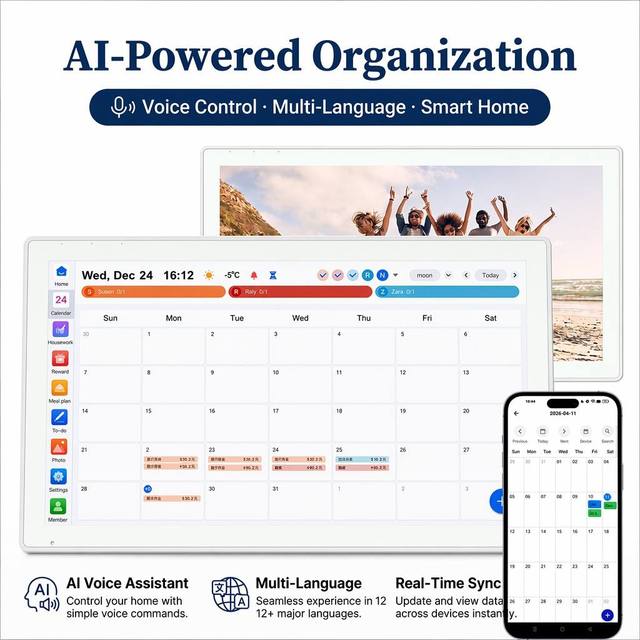 21.5" Electronic Wall Calendar Android 15 1920*1080 WiFi Smart Family Organizer Remote Photo Video Sharing Display OEM Supply