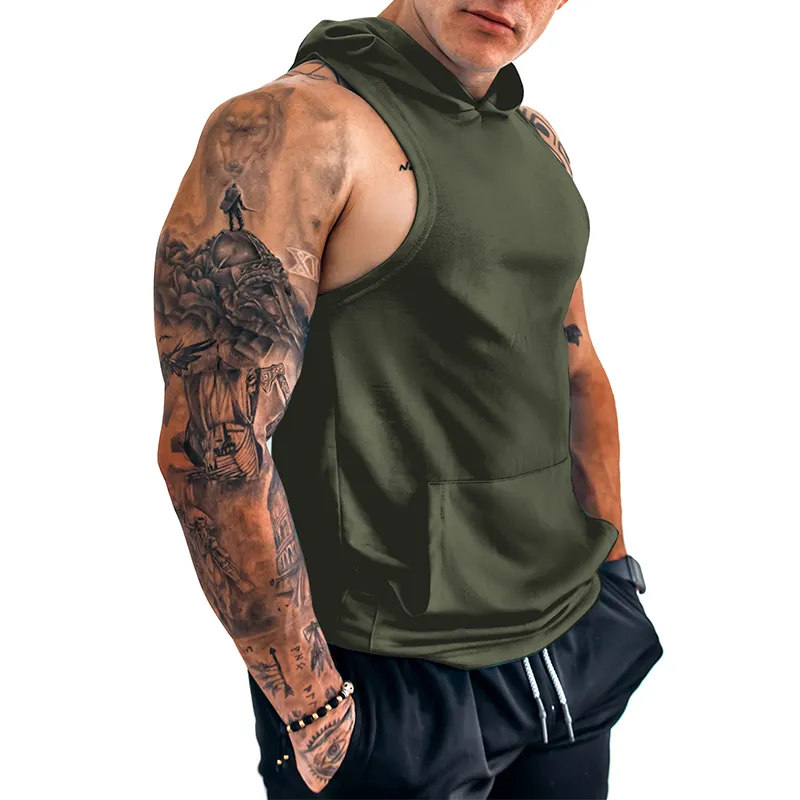 Thương Hiệu Phòng Tập Thể Dục Quần Áo Mens Thể Hình Đội Mũ Trùm Đầu Tank Top Cotton Không Tay Vest Áo Tập Thể Dục Tập Thể Dục Thể Thao Tops Nam