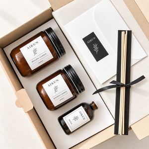 Coffret Cadeau Aikun en Verre Ambré pour Bougies Parfumées, Arôme Boisé, avec Diffuseur à Bâtonnets et Huile Parfumée pour la Maison, Idéal pour un Déménagement - Product Image 2