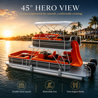 Bateau ponton à double pont en aluminium de 30 pieds pour 20 personnes, avec moteur hors-bord, pont solaire, idéal pour les fêtes, les balsades sur le lac, les locations en resort et les flottilles.