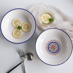 Grand bol à riz en céramique écologique, peint à la main sous glaçure, style bohème minimaliste, 10 pouces - Product Image 4