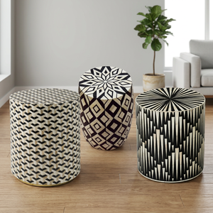 Silla/Mesa de Cuerno Tallado con Incrustaciones de Hueso de Camello Natural, Diseño Multicolor Blanco y Negro, Tamaños Personalizables, Muebles para Interiores del Hogar - Product Image 1