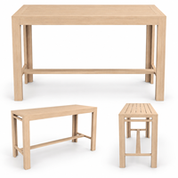 Ensemble de table et chaises de bar en teck pour l'extérieur, mobilier de bar haut moderne pour patio avec chaises rembourrées pour hôtel, restaurant