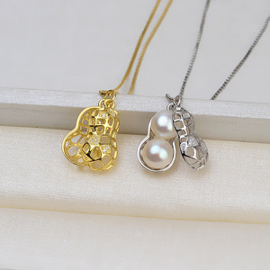 Pendentif en argent S925 en forme d'arachide, collier pour femme, chaîne de clavicule avec perle de 4 mm, support vide, accessoire de bricolage, produit semi-fini 1473 - Product Image 1