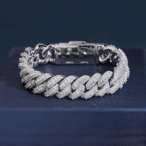 USA Warehouse <b>Men</b> 925 <b>Silver</b> Rhodium Plated Iced Out 13MM Moon Shape Moissanite Cuban Bracelet Hip Hop Party Gift - Product Image 3