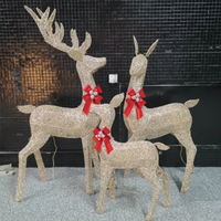 Grand 3 Pièces Led Lumineux Vacances 3d Cerf Famille Buck Doe Faon Renne Motif De Noël Lumière Pour Décorations De Noël En Plein Air