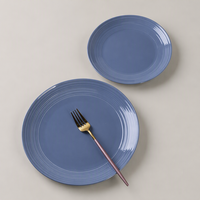 Vaisselle de mariage moderne nordique chine bleu couleur unie conception brillante pas cher en céramique service ensemble de table service durable
