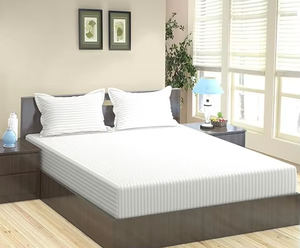Conjunto de Lençóis Brancos Personalizados com LOGO para Hotel de Luxo, 100% Algodão, 400 Fios, Conjunto de Roupa de Cama Listrado - Product Image 2