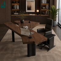 Bureau de direction moderne de style mi-siècle en MDF, forme irrégulière, couleur noyer, écologique, multifonctionnel, unique, pour l'écriture