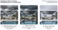 Pergola rétractable moderne en aluminium 3x3m avec écrans zippés - Abri solaire pour terrasse de complexe balnéaire